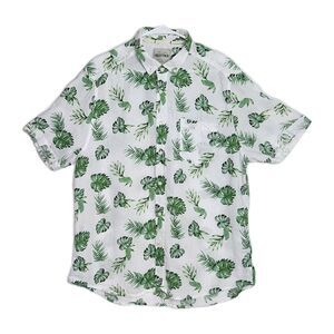 Report Collection Heritage Linen White Green Tropical Leaf Shirt XL Resort Wear